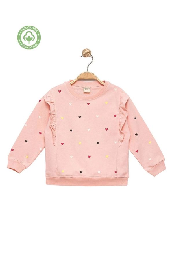 Divonette Girl's 100% Cotton Ruffled Pink Sweatshirt