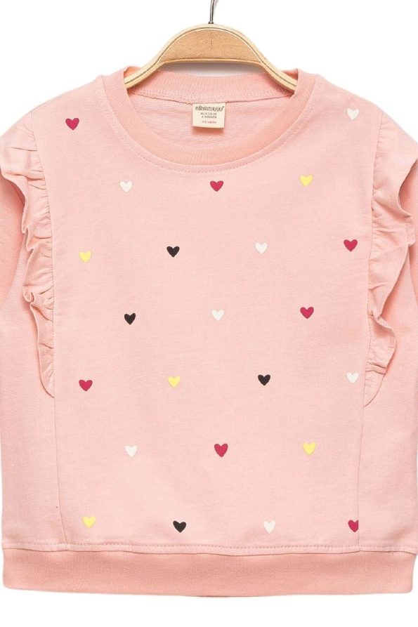 Divonette Girl's 100% Cotton Ruffled Pink Sweatshirt