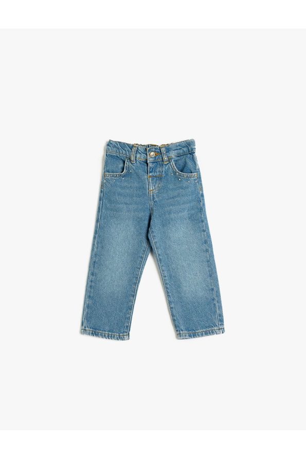 Cotton Straight Leg Jeans with Pockets