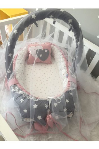 Jaju Baby Nest Gray Star Mosquito Net Luxury Baby Bed