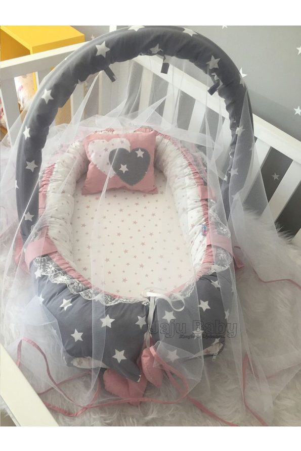 Jaju Baby Nest Gray Star Mosquito Net Luxury Baby Bed