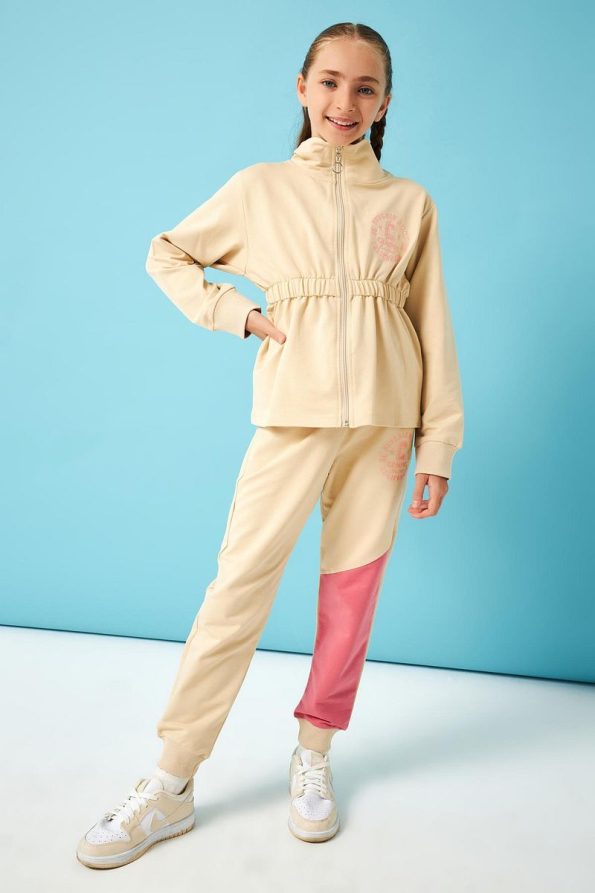 Perendi Beverly Hills Embroidered Detail Girl's Outfit Stone
