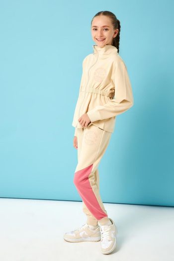 Perendi Beverly Hills Embroidered Detail Girl's Outfit Stone
