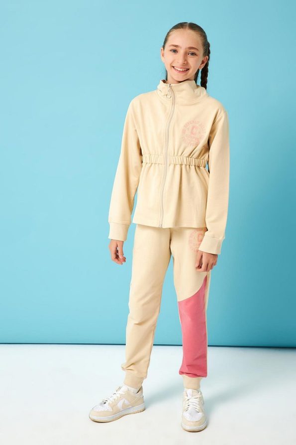 Perendi Beverly Hills Embroidered Detail Girl's Outfit Stone