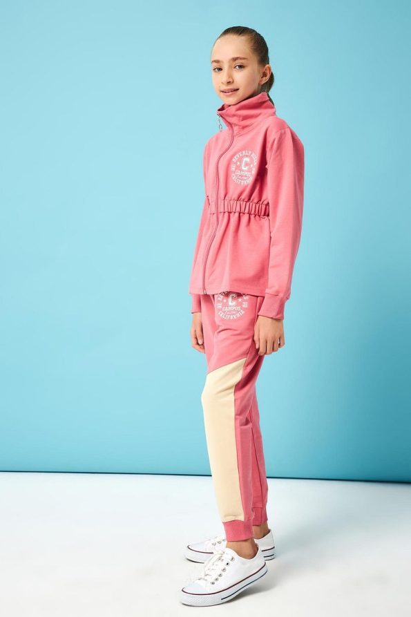 Perendi Beverly Hills Embroidered Detail Girls' Outfit in Rose Pink