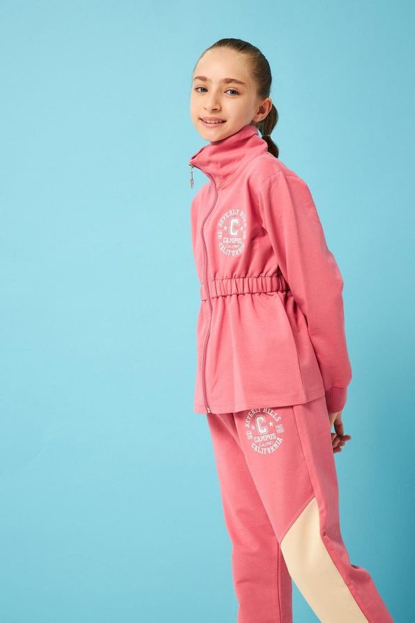 Perendi Beverly Hills Embroidered Detail Girls' Outfit in Rose Pink