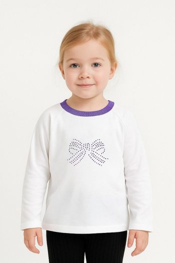 LUESS Girls' Ribbon Detail Crew Neck T-Shirt
