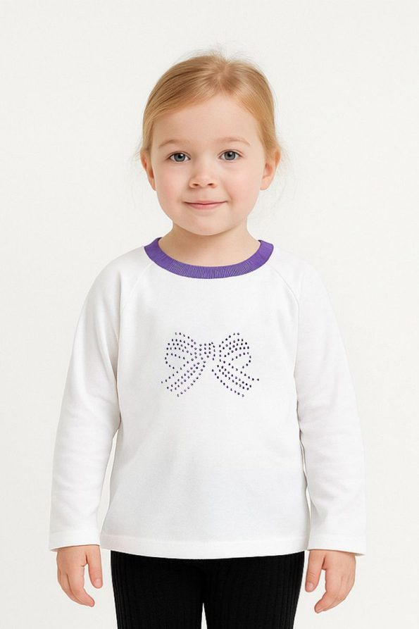 LUESS Girls' Ribbon Detail Crew Neck T-Shirt