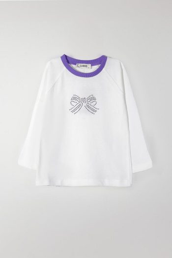 LUESS Girls' Ribbon Detail Crew Neck T-Shirt