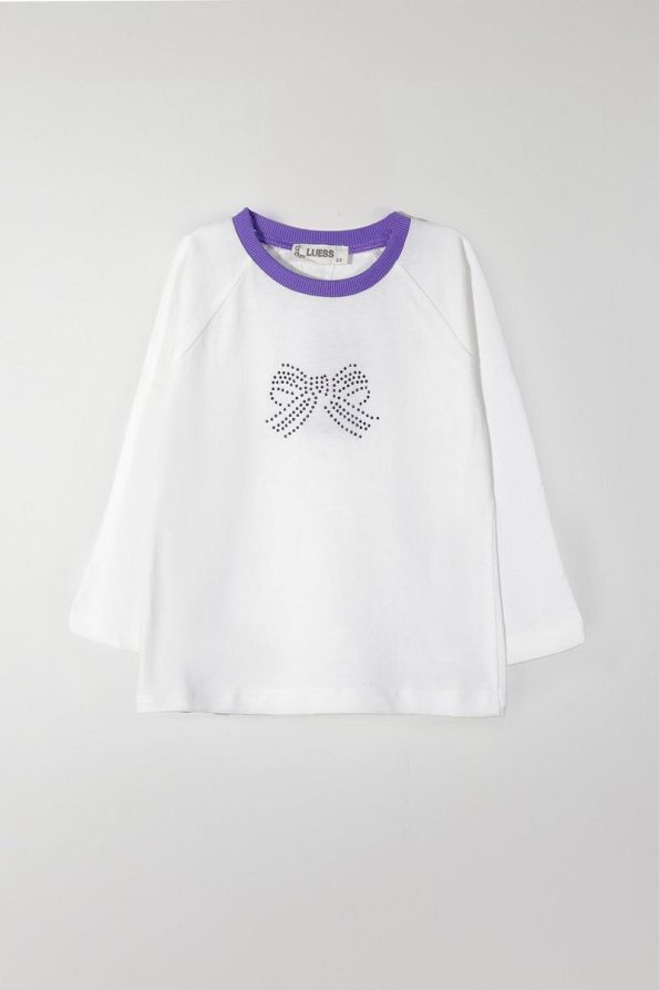 LUESS Girls' Ribbon Detail Crew Neck T-Shirt