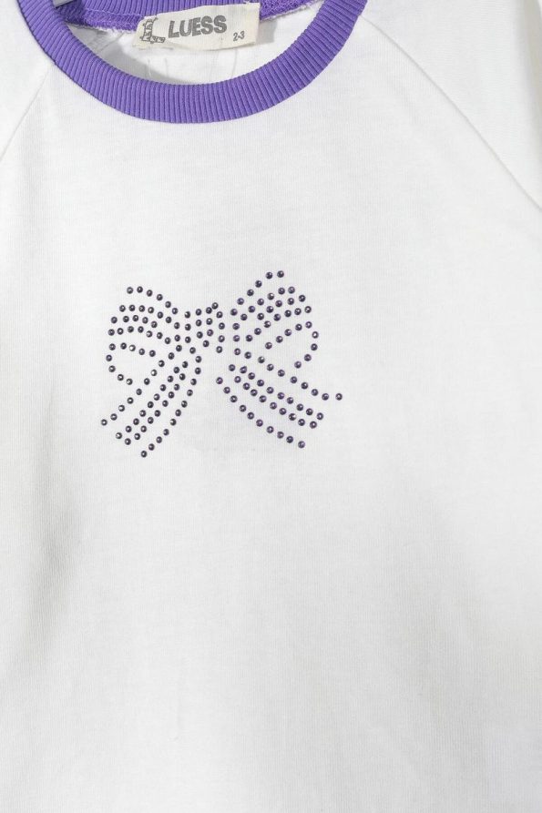 LUESS Girls' Ribbon Detail Crew Neck T-Shirt