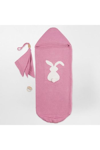 Minora Knitted Rabbit Pattern 2-Piece Cocoon Sleep Set Pink