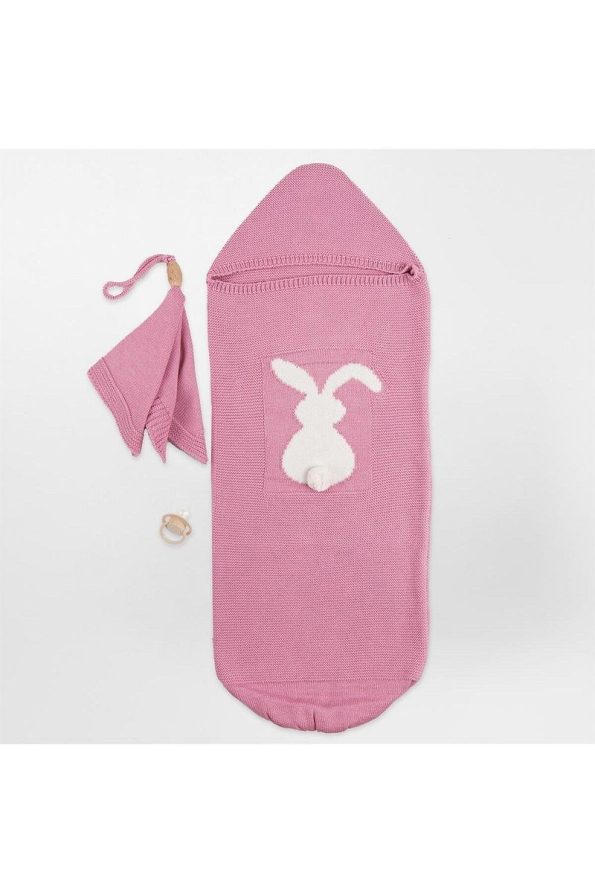 Minora Knitted Rabbit Pattern 2-Piece Cocoon Sleep Set Pink