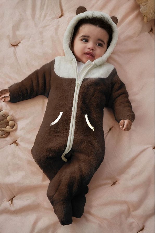 LUESS Unisex Baby Plush Ear Detail Romper (3 Months - 1 Year)
