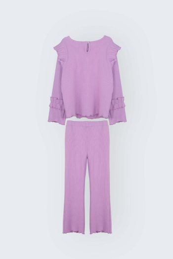 LUESS Ruffled Shoulder and Sleeve Stretch Set for Girls