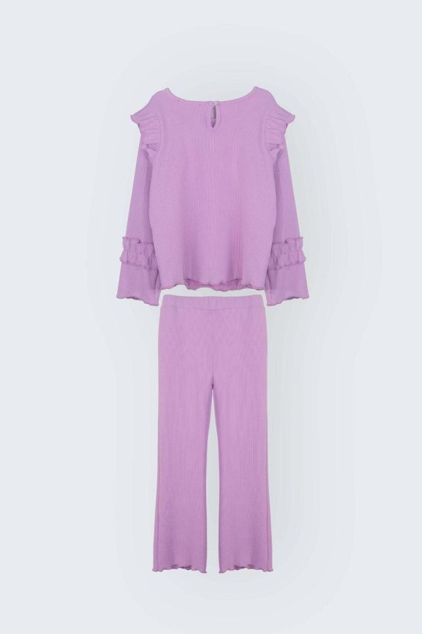 LUESS Ruffled Shoulder and Sleeve Stretch Set for Girls