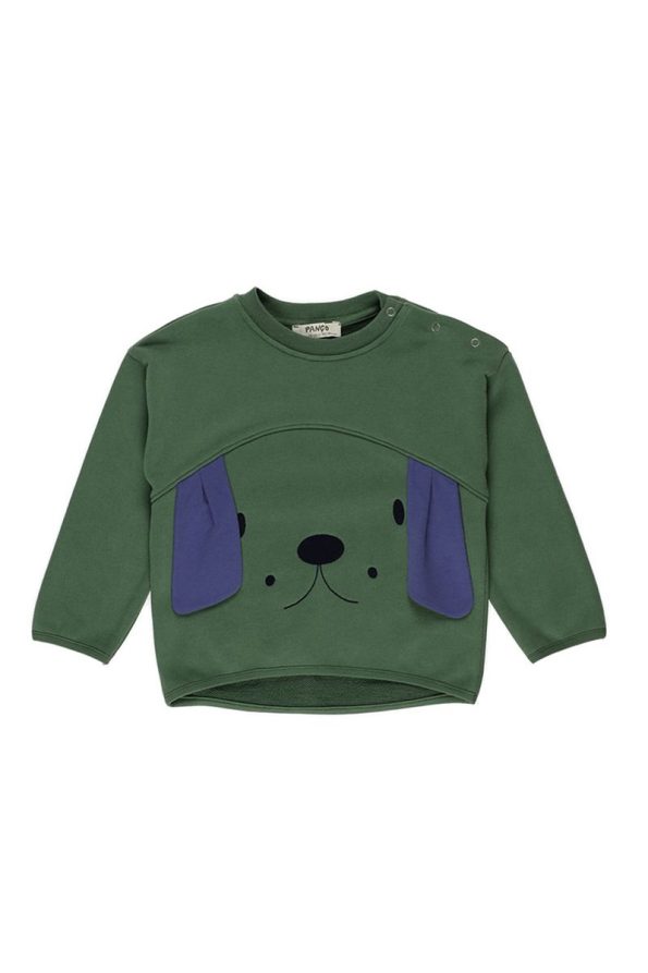 Green Sweatshirt with Three-Dimensional Design and Embroidery for Boys