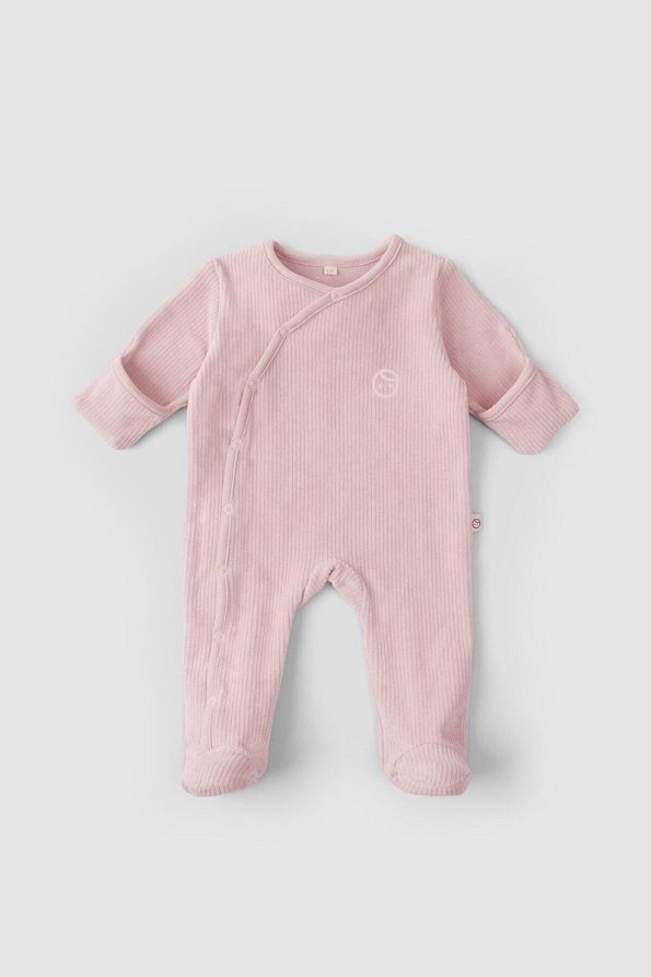 Little Gusto Pink Velvet Baby Jumpsuit with Built-in Mittens and Booties