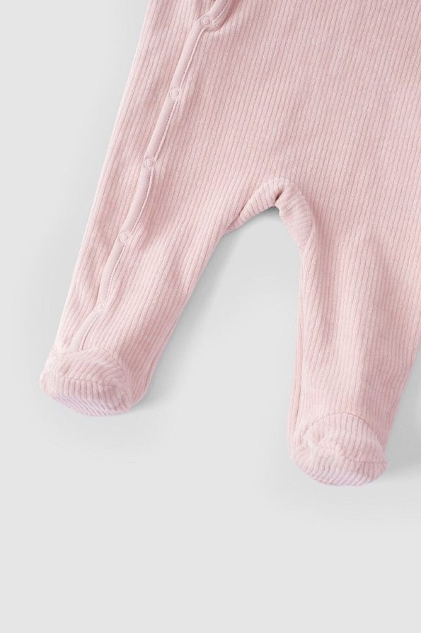 Little Gusto Pink Velvet Baby Jumpsuit with Built-in Mittens and Booties