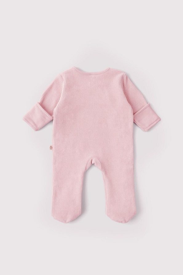Little Gusto Pink Velvet Baby Jumpsuit with Built-in Mittens and Booties