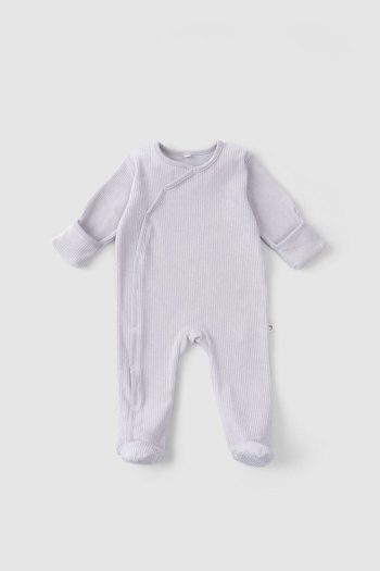 Little Gusto Self-Gloved Cuffed Velvet Baby Romper Gray