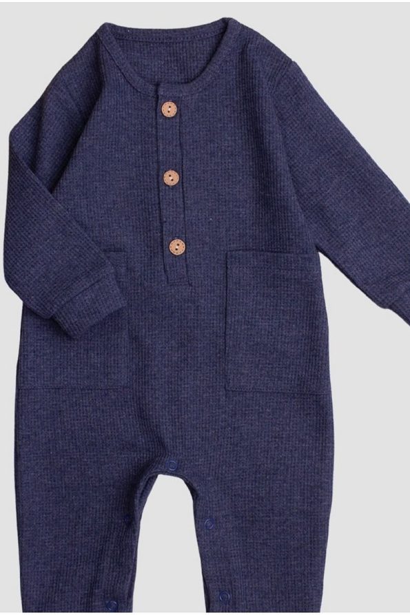 Chicsy Baby Waffle Cotton Onesie with Wooden Buttons