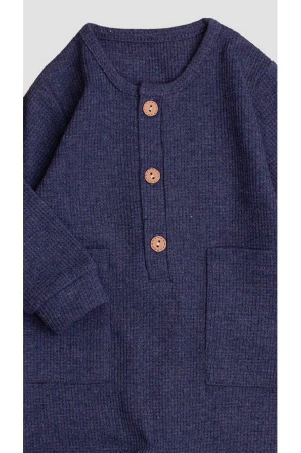 Chicsy Baby Waffle Cotton Onesie with Wooden Buttons
