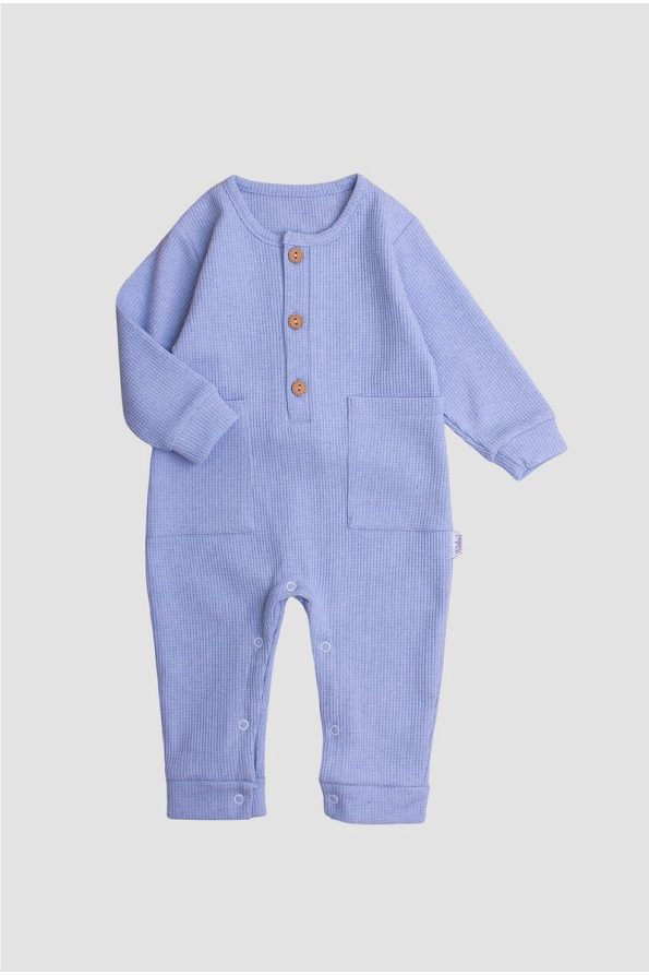 Chicsy Baby Waffle-Style Wooden Button Cotton Baby Romper