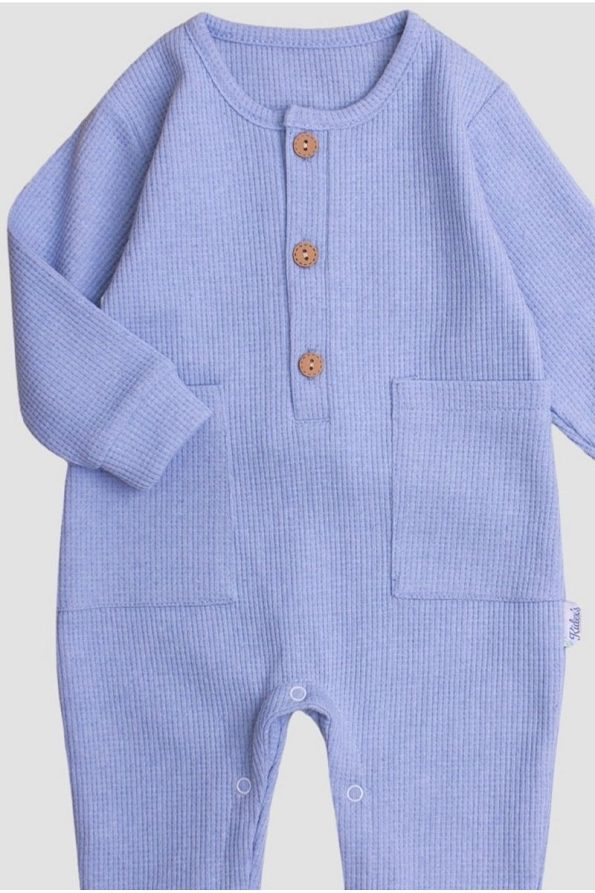 Chicsy Baby Waffle-Style Wooden Button Cotton Baby Romper