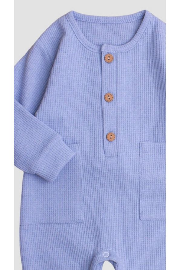 Chicsy Baby Waffle-Style Wooden Button Cotton Baby Romper
