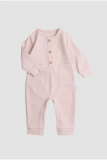 Chicsy Baby Waffle Print Wooden Button Cotton Baby Bodysuit