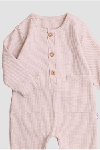 Chicsy Baby Waffle Print Wooden Button Cotton Baby Bodysuit