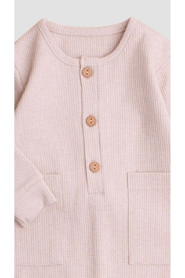 Chicsy Baby Waffle Print Wooden Button Cotton Baby Bodysuit