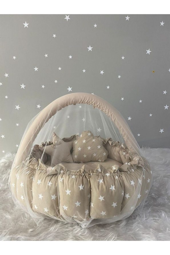 Jaju Baby Brown Starry Portable Play Mat with Canopy