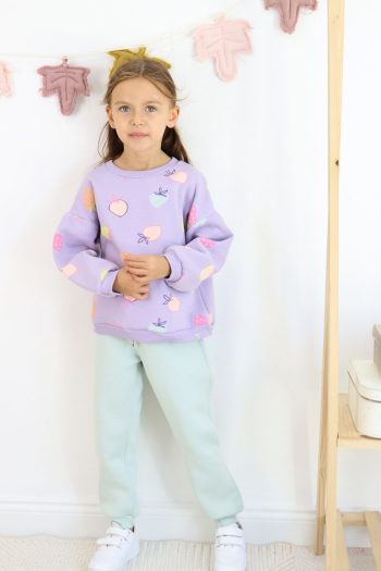HARIKA KIDS Girls' Fruit Patterned Fleece-Lined Tracksuit
