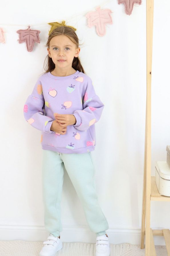 HARIKA KIDS Girls' Fruit Patterned Fleece-Lined Tracksuit