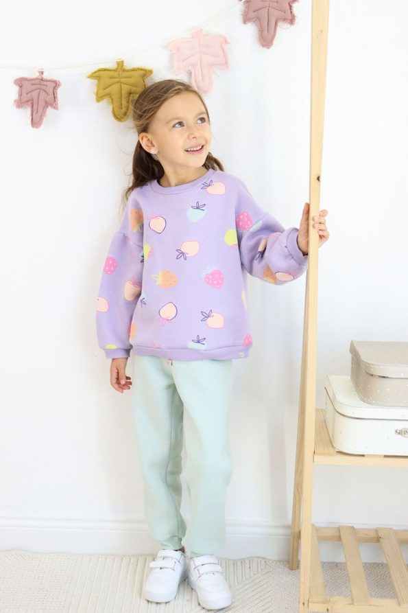 HARIKA KIDS Girls' Fruit Patterned Fleece-Lined Tracksuit
