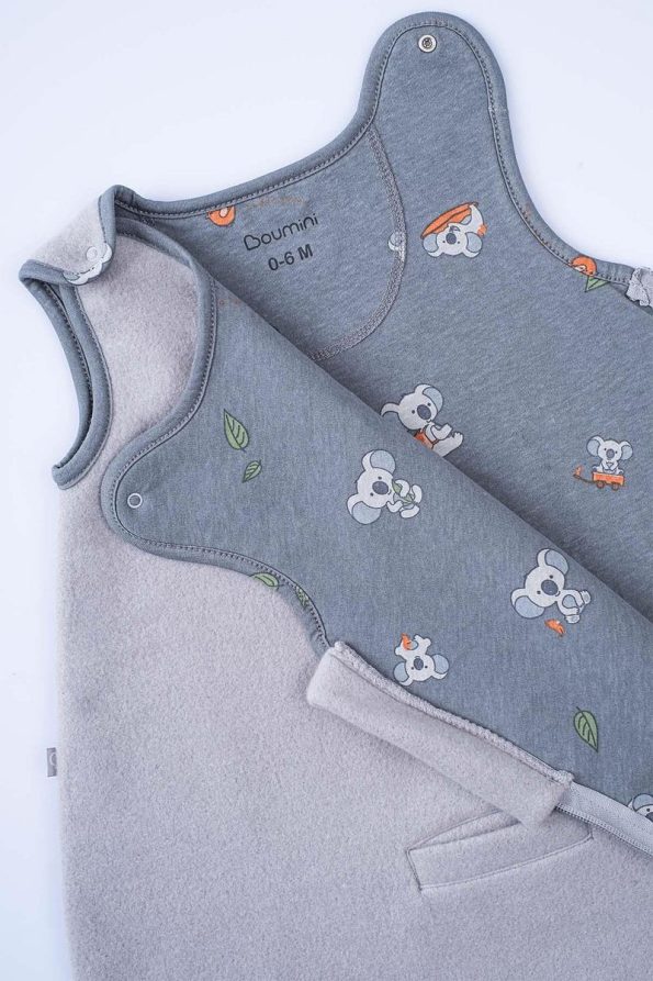 Boumini Sleeveless Cotton Baby Sleep Bag with Koala Embroidery in Gray