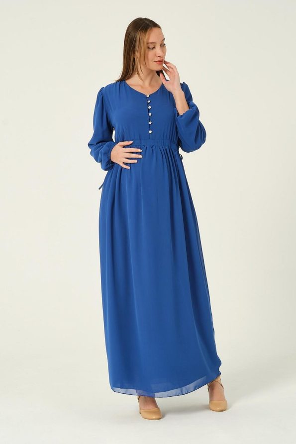 Maternity Chiffon Maxi Dress with Ties in Royal Blue