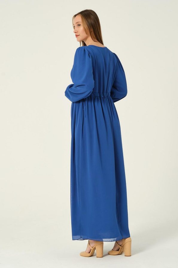 Maternity Chiffon Maxi Dress with Ties in Royal Blue