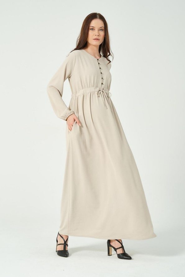 BUSA Maternity Long Sleeve Maxi V-Neck Dress Cream