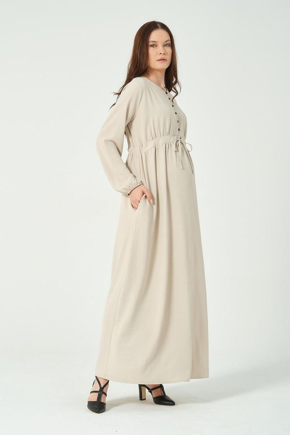 BUSA Maternity Long Sleeve Maxi V-Neck Dress Cream