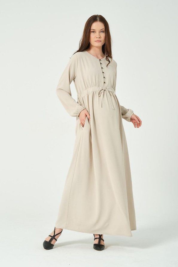 BUSA Maternity Long Sleeve Maxi V-Neck Dress Cream