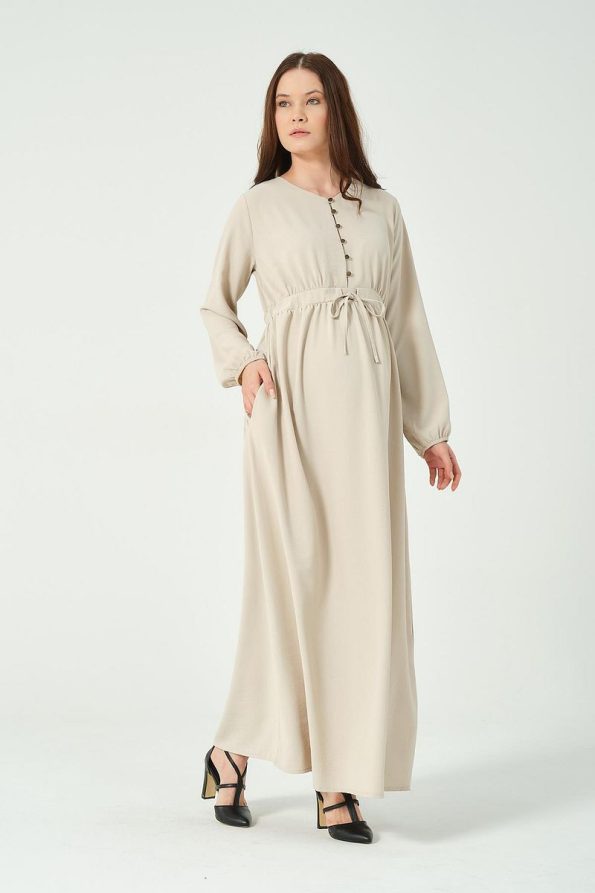 BUSA Maternity Long Sleeve Maxi V-Neck Dress Cream
