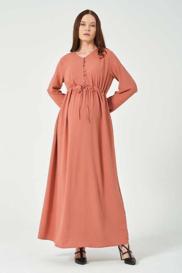 BUSA Maternity Long Sleeve Maxi V-Neck Dress in Dusty Rose