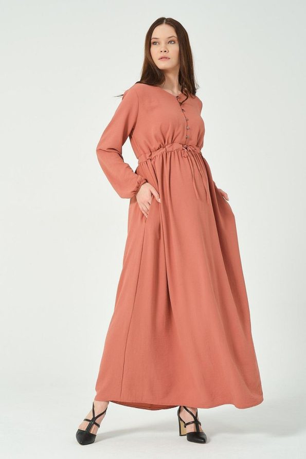BUSA Maternity Long Sleeve Maxi V-Neck Dress in Dusty Rose