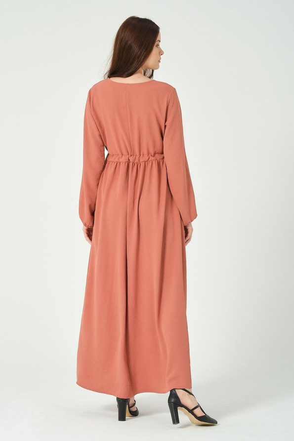 BUSA Maternity Long Sleeve Maxi V-Neck Dress in Dusty Rose