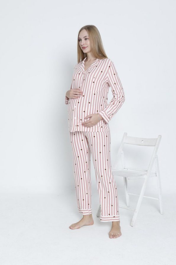 Miss Dünya Lissa Button-Up Suede Velvet Adjustable Maternity and Nursing Pajama Set