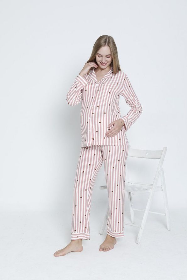 Miss Dünya Lissa Button-Up Suede Velvet Adjustable Maternity and Nursing Pajama Set