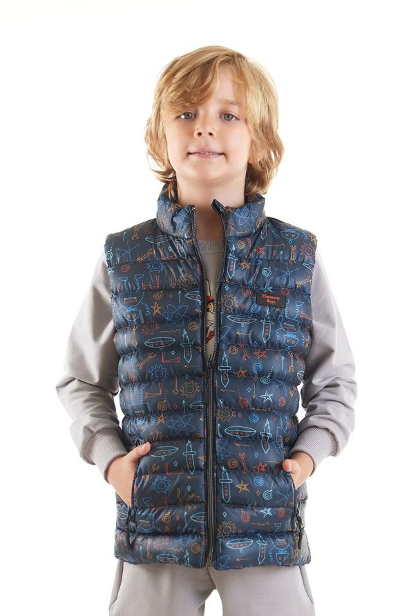 AHENGİM Kids Boys' Trendy Padded Vest with Robot Print